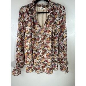 Entry Floral Boho Blouse With Ruffled Collar Size L